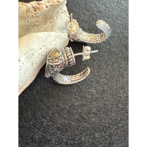 JOHN HARDY Jai Naga Dragon Hoop Earrings | 925 14K accent | Green Gemstone Eyes - Picture 7 of 10